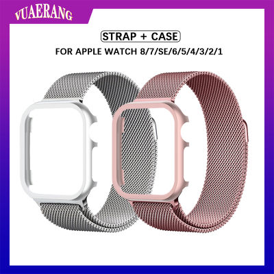 สายนาฬิกามิลาน VUAERANG,สายเคสสำหรับ Apple Watch 45มม. 41มม. 44มม. 40มม. 42มม. 38มม. สายสายข้อมือโลหะพร้อมเคสอะลูมินัมอัลลอยสำหรับ I Watch Series 8 7 6 SE 5 4 3 2 1