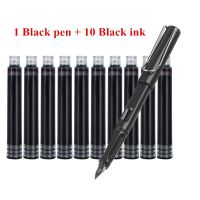1 Fountain Pen + 10 disposable ink refills 0.38mm Black Blue Red Ink Student School&amp;Office Stationery