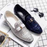 YCHION 2023ผู้ชายชุดราตรีอย่างเป็นทางการ Rhinestone รองเท้า Loafers Casual Prom งานแต่งงานหนังรองเท้าผู้ชายเงิน Plus ขนาด38-48