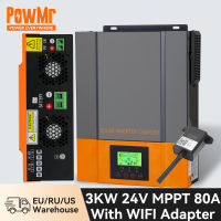 PowMr 80A 24V MPPT อินเวอร์เตอร์พลังงานแสงอาทิตย์พร้อมอะแดปเตอร์ WIFI Off Grid Pure Sine Wave อินเวอร์เตอร์ Max PV อินพุต3000W 450V