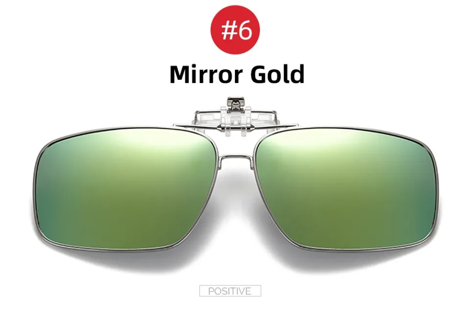 VIVIBEE Mirror Blue Flip Up Clip on Sunglasses Fishing Men Square Polarized  Lens Metal Night Vision Driving UV400 Women Glasses