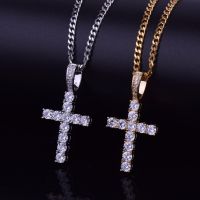 New BUBBLE LETTER Iced Out Cross Pendant Gold Silver Color AAA Cubic ZirconMen And Womens Hip Hop Rock Jewelry No Chain