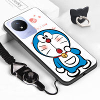 Case4you สำหรับ Vivo แหวนใส่นิ้ว Y02A Y02T สายคล้องคอซิลิโคนลายการ์ตูนน่ารัก KT Doraemon ปลอกอ่อนแมวเด็กผู้ชายเด็กผู้หญิงกันกระแทกยางซิลิโคนฝาครอบเคสโทรศัพท์ป้องกัน TPU