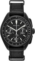 Bulova Archive Series Mens Watch, Stainless Steel with Black Leather Strap Lunar Pilot Chronograph , Black (Model: 98A186)