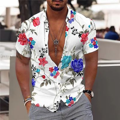 เสื้อยืดผ้าฝ้ายสำหรับผู้หญิงเสื้อยืดพิมพ์ลายดอกไม้เสื้อเชิ้ตลำลอง3D สำหรับผู้ชายแขนสั้นใส่ในวันหยุดชายหาดฤดูร้อน