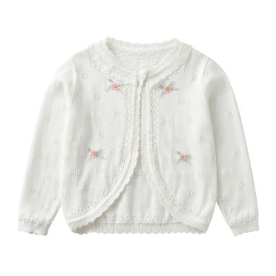 Spring and Autumn Newborn Infant Girl Knitted Shawl One Button Thin Knitted Coat Lace Edge Cotton Sweater Knitted Sweater
