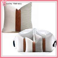 LUCKY HAIRACC 2Pcs สีเทาลายเย็บปะ ปลอกหมอนสำหรับคลุม ทันสมัยและทันสมัย ผ้าลินินลินิน เบาะรองนั่ง นุ่มนุ่มๆ หนังพียู ปลอกหมอนสำหรับโซฟา ห้องนั่งเล่นในห้องนั่งเล่น