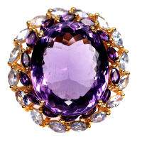 แหวนพลอยแท้ อเมทิสต์ (Amethyst) 20 x 25 mm. ล้อม อเมทิสต์ แทนซาไนท์ เงินแท้ 925 ชุบทอง 18k ไซร์แหวน 9