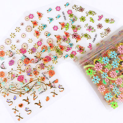 30PcsSet 3D Colorful Butterfly Nail Foil Stickers Flower Brand Designs Self Adhesive Luxury Decals Manicure Nail Art Decoration