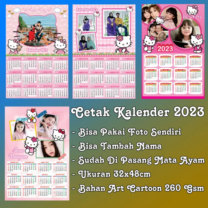 Kl01 Cetak Kalender 2023 Custom Foto Sendiri Background Karakter Hello Kitty Kalender 9632