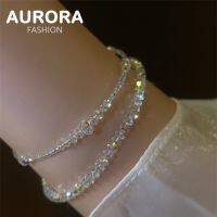 Dd】 Aurora 2ชิ้น/เซ็ตกำไลข้อมือคริสตัลสีสันสดใสกำไลข้อมือยางยืด HB655เครื่องประดับแนวหวาน