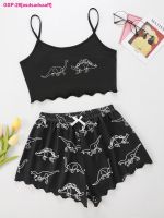 Asdsadsaaff Novo Estilo Dos Desenhos Animos Senhora Dinossauro Impressão Camisola Com Shorts Conjunto De Pijama Veroutono Confortável Usar กางเกงในบ๊อกเซอร์