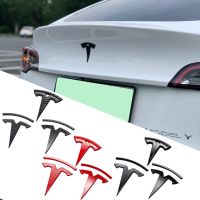 At】3ชิ้น ABS สำหรับ Tesla Logo รุ่น3รุ่น Y ฝากระโปรงหน้าท้ายรถด้านหลังรถตราสติกเกอร์โลโก้พวงมาลัย