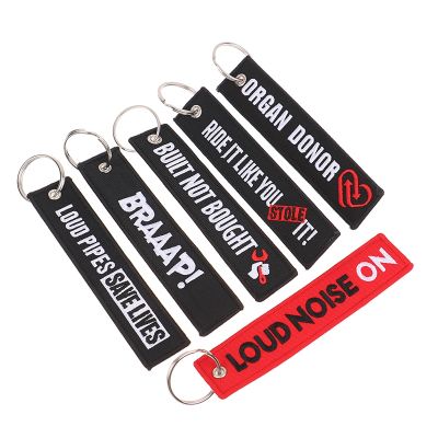 Motorcycle Keychain Car Embroidery Key Chain Gifts Tag Key Fobs Holder Loud Noise Loud Pipes Team Save Lives Keychain
