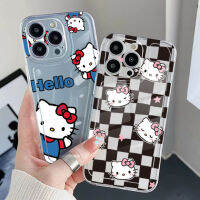 เคส TPU ใสสำหรับ iPhone 14 Plus 13 Pro Max 12,iPhone 11 XR 8 7 SE 2022แมวเฮลโลคิตตี้ขอบสี่เหลี่ยมเด็กผู้หญิง