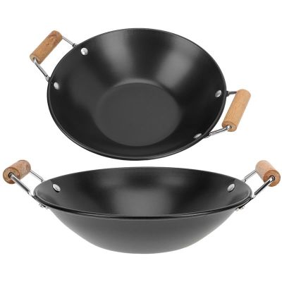 2 Pcs Carbon Steel Pow Wok Large Wok Pan Stew Pot Stainless Steel Griddle Household Griddle Stir Fry Pan