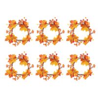 6Pcs Christmas Candle Rings Wreath Artificial Berry Candle Rings Tea Light Ring for Christmas Thanksgiving Decoration