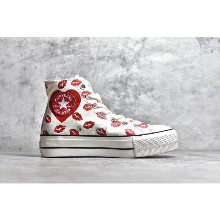 Converse Chuck All Star Lift Plat form Co-Branded Lip Print Korean Version  Increased High-Top Canvas Casual Sneakers Fashion Printed Thick-Soled Shoes  Women's | Lazada.vn