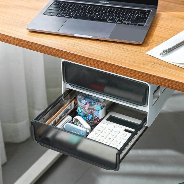 under-desk-storage-drawer-slide-out-hidden-self-adhesive-organizer-attachable-drawer-organizer-with-2-layers