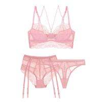 Varsbaby women sexy thin unlined 34 cup underwear floral lace 3 pcs bras+high-waist panties+thongs