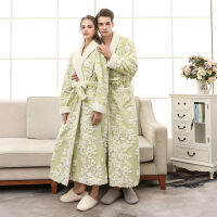 Men Winter Long Coral Fleece Bathrobe Kimono Warm Flannel Bath Robe Men Cozy Robes Night Sleepwear Women Dressing Gown