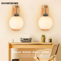 DOOMYHOME โคมไฟแก้ว E27ผนังข้างเตียงห้องนอนเชิงเทียนไฟติดผนังไม้แข็งในร่มสไตล์นอร์ดิกโมเดิร์นเรียบง่ายโคมไฟติดผนังทางเดินบันไดทางเดิน