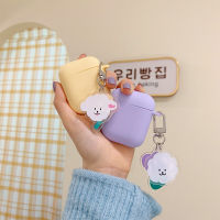 Ins Airpods 1/2น่ารักสีม่วงลูกสุนัขจี้ลูกสุนัขสีเหลืองนุ่มสำหรับAirpodsกรณีProฝาครอบป้องกันHookฝาครอบป้องกันTPU