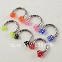 5pcs/lot free shipping 16g 316L Stainless Steel Shaft with 2 acrylic dice Horseshoe ring circle barbell cheap fashion wholesale