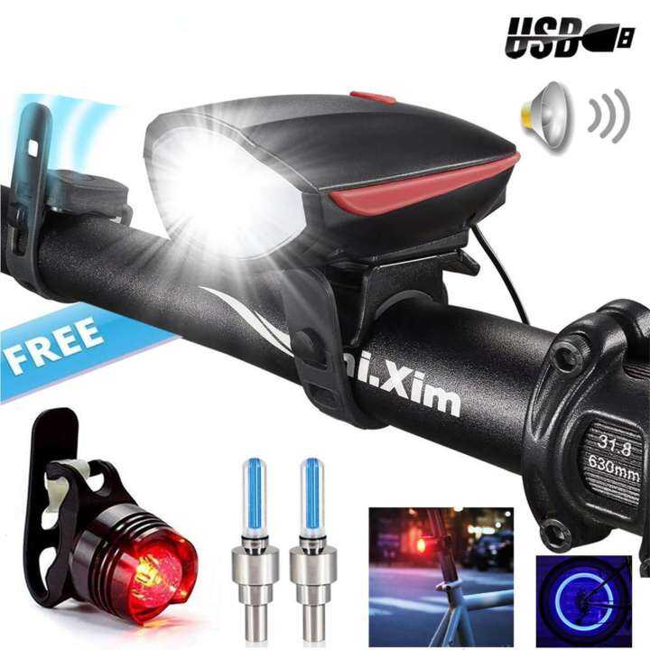 EM0482 USB Rechargeable 2in1 LED Front Light and Electronic Cycle Horn Lazada PH