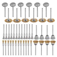 44 Pieces Mini Wire Brush Wheel Cup Brass Steel Wire Brush Set 1/8inch (3mm) Shank For Power Dremel Rotary Tools Polishing Buffing Tools