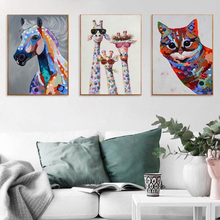 colorful-cute-giraffe-and-cat-and-horse-canvas-painting-cartoon-animal-posters-and-prints-wall-pictures-for-living-room-decor