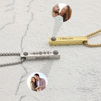 ﹍✖  Projection Photo Bar Necklace Personalized Memorial for Him Dad Custom Birthday Anniversary Gifts Jewelry 2023