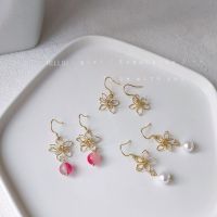 [COD] silver needle upgrade real gold plated hand-woven five-petal three-dimensional double-layer earrings simple and sweet