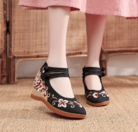 Comemore 2022 High Heels Women Pumps Wedges Ethnic Embroider Chinese Shoes Woman Spring Casual Mary Janes Womens Summer Sandals