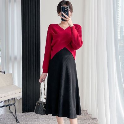 [COD] 2022 Maternity and Clothing Net Long-sleeved Knitted Mom Pregnancy Two-piece