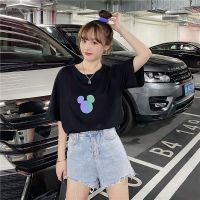 MOORainbow Reflective Women Blouse Summer Tshirt Women Mickey Reflective Print Loose shirt Couple Short Sleeve Suit INS Short Sleeve Women Top 彩虹反光女T恤 CEDY潮牌夏裝上衣 米奇反光印花 寬鬆情侶短袖套裝 Ins短袖T恤