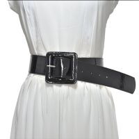 Women Wide Belt New Pu Square Buckle Belts for Women Black Red Waistband Dress Fashion 2021