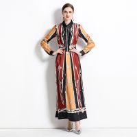 Women New Dress Real Shot  Flower Print  Maxi Dress Long Sleeve A- Line DRESS