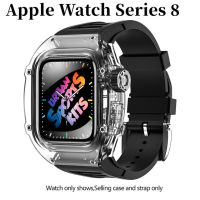 สายซิลิโคน + เคสสำหรับ Apple Watch Series 8 7 6 5สาย44มม. 45มม. โปร่งใสกรณี Fluororubber สำหรับ Apple Watch Band