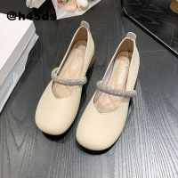 Ladies Shoes 2022 New French Mary Jane Single Shoes Womens Autumn Shallow Mouth Warm Soft Bottom with Skirt Rhinestone Temperament Flat Bottom Comfortable Grandma Shoes