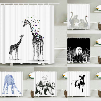 giraffe printed shower curtain with hook bathroom decorative Black white simplicity Creative animal 3d shower curtains 240*180