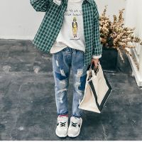 [COD] Boys and girls trousers washed ripped jeans 21 spring autumn new foreign trade childrens on behalf of 2-7 years old