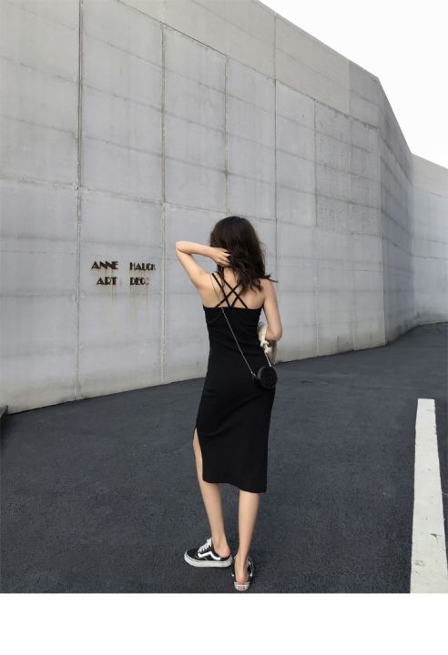 cod-mid-length-suspender-dress-outer-spring-2021-new-womens-slit-temperament-slimming-inner-bottoming