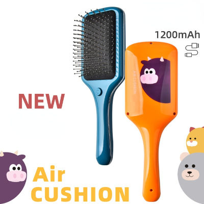 Electric Hair Straightener Curler Brush USB Rechargeable Airbag Scalp Massage Comb Cute Printed Hair Detangling Combs