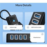 ORICO 4 Ports USB 3.0 HUB ABS Great Compatibility 5Gbps High Speed Splitter Ultra-Slim OTG Adapter for Macbook Pro PC Computer Accessories (Black)