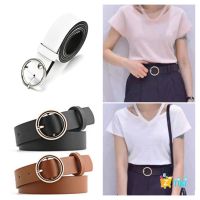 Japan South Korea European American Fashion Style Waist Thin Tight Slimmer Look Korean Girl Must-Have Round Buckle Imitation Cowhide Belt Women Simple All-Match bf