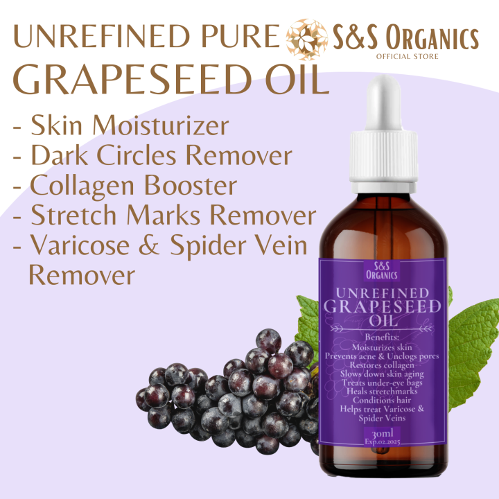 S&S Pure and Unrefined Grapeseed Oil for Face, Skin and Hair 30ml