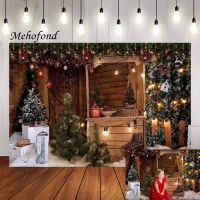 【ร้อน】พื้นหลังการถ่ายภาพ Mehofond WinterWooden HouseTree LightsKidPortrait ฉากหลังสตูดิโอถ่ายภาพ