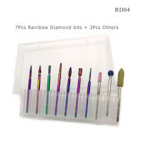 HYTOOS 10Pcs Rainbow Diamond Nail Drill Bit Set 332" Milling Cutter for Manicure Rotary Burr Cuticle Bits Drill Accessories