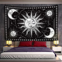 (ร้อน) สีขาวสีดำ Sun Moon Mandala Tapestry แขวนผนัง Hippie Wall Celestial Wall Tapestry พรมหอพัก Decor Psychedelic Tapestry